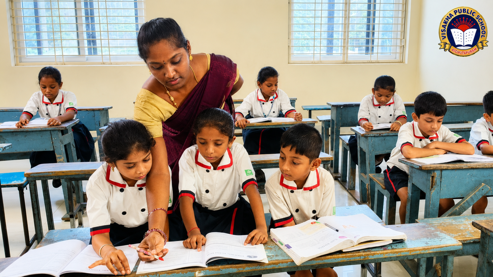 Primary school students learning together